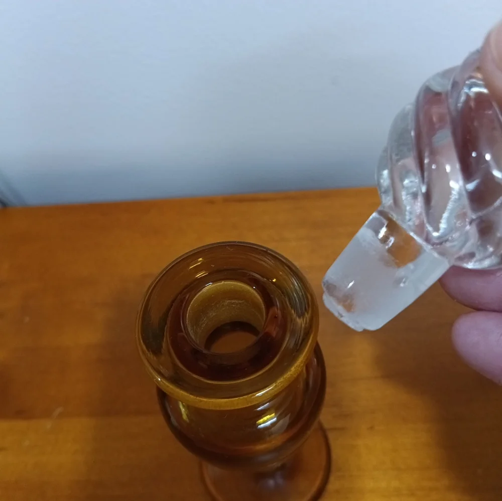 Vintage Amber Glass Perfume Bottle 7 inches Tall - Picture 3 of 4